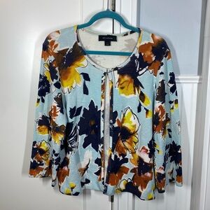 St John Cardigan Knit Ribbed Floral Print Sz Large Old Money Country Club Luxury